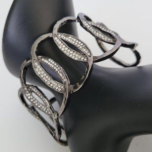 Nolan Miller Oval Hoop Cuff Bracelet Dark Gray With Pave Crystals 6" Diameter